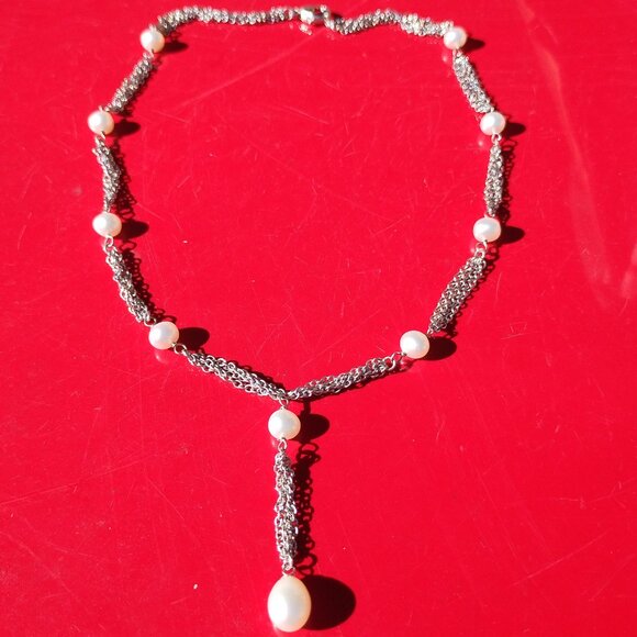 Honora 925 Sterling Silver White Freshwater Pearl Lariat Style Necklace - Picture 2 of 5